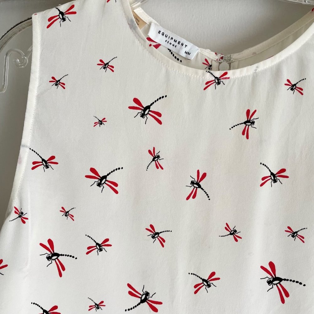 Equipment Lyle Dragonfly Print Sleeveless Silk Top Size M  White/Multi Blouse